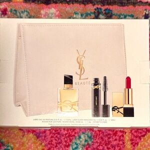 NIB YSL Beaute 4-Piece Beauty Bundle - Pouch, Lippy, Mascara, and Smelly